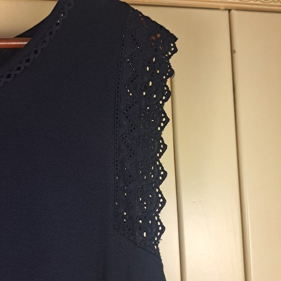 Talbots Women's Navy Cap Sleeve Dress with Ruffle Open Front Cardigan Size XL - Picture 14 of 16